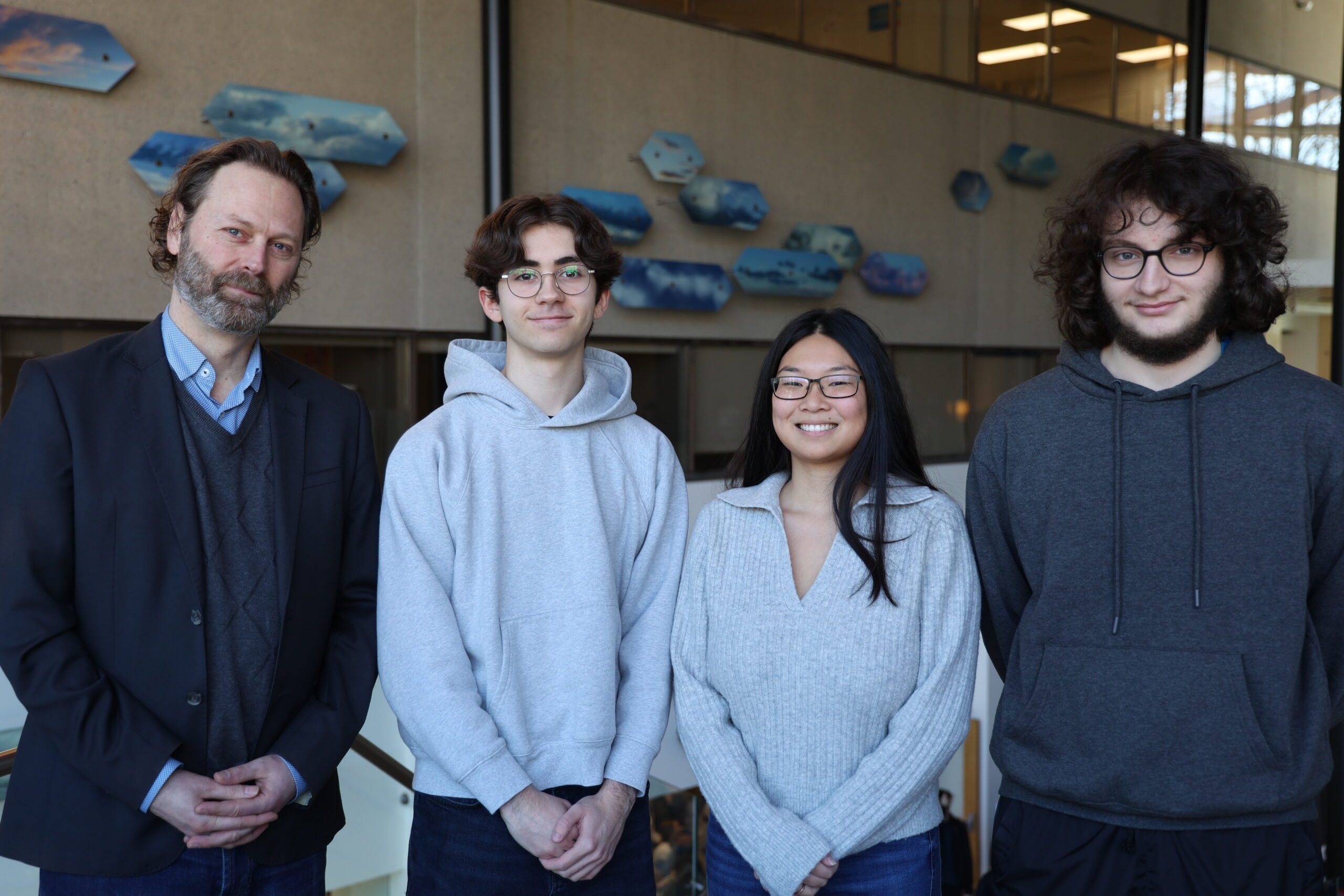 Jeffery Aubin with student researchers Anthony Lemelin, Maia Steer and Jonathan Pelletier